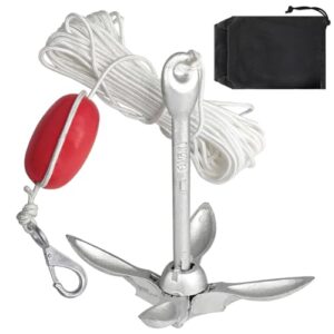 Bootsanker, 1,5kg Faltanker Klappanker Boot Anker Ankerset mit 20M Ankerleine Karabiner und Aufbewahrungstasche für Schlauchboot SUP Kajak Kanus und Jetskis