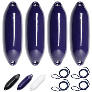 HonuNautic Fendersatz mit 4 blauen Fendern und Fenderleinen für Motorboote, Segelboote und Yachten