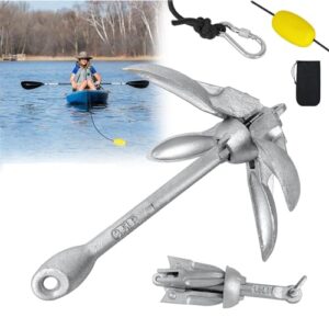 MAYTIIMO 1,4 KG Klappanker mit 4 Haken, Ankerleine und Karabiner - ideal fuer Boot, SUP, Schlauchboot, Kajak, Kanu