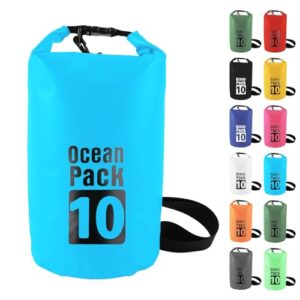 Wasserdichte Tasche für Schwimmen und Rafting, Himmelblaue Dry Bag 10L mit verstellbarem Gurt und Roll Top System