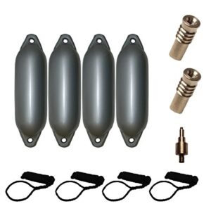 Majoni Komplettset 4er-Set Star 45 Schutzkörper für Boote mit 4 Leinen, 2 Ersatzventilen und 1 Ventiladapter - Silber 70 x 24 cm