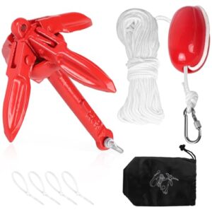 SWAWIS Anker Boot 0,7KG Bootsanker Bootszubehör Klappanker Sup Anker mit 20M Ankerleine Bojenkugel und Aufbewahrungstasche für Schlauchboot Belly Boot Tretboot Paddelboot
