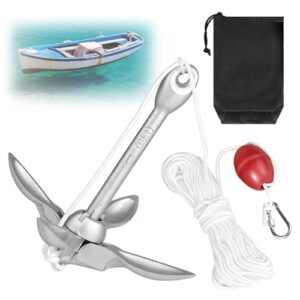 Hochwertiger Klappanker mit 2KG, Ø 6mm 20M Ankerleine und Bojenkugel für Kajaks, Kanus und Jetskis - ideal für tiefes und flaches Wasser