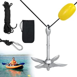 Faltbarer Anker für Boote mit 10m Ankerleine, verdickte Gliederung und eisengeschmiedeter Klappgriff, ideal für Kajaks, Kanus oder SUPs
