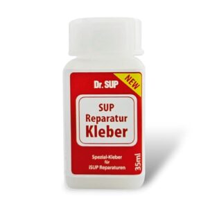 Dr. SUP Reparaturkleber 35ml, speziell für SUP Boards, PVC Kleber farblos elastisch und UV- sowie salzwasserbeständig, zur Abdichtung von Löchern und Rissen bei Stand Up Paddle Boards und iSUP