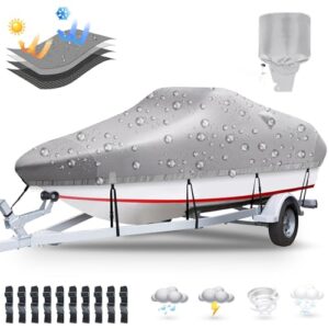 Plscoverit Bootsabdeckung für Anhänger, 50,8-56,9 cm, strapazierfähig, 1200D Polyester-Leinen, UV-beständig, wasserdicht, für Bassboote, mit Motorabdeckung, passend für V-Rumpf, Tri-Hull Fish