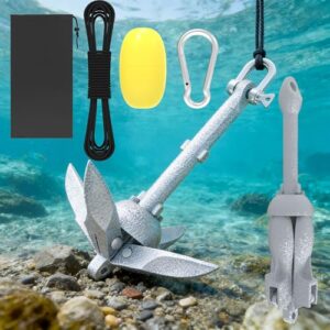 Bootsanker aus Feuerverzinktem Gusseisen, 0.7 kg Gewicht, mit 10m Ankerseil, Karabiner und Boje für Schlauchboot, Kajak, SUP und Kanu