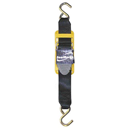 BoatBuckle Pro Series Kwik-Lok Transom Tie-Down (2-Zoll x 4-Fuß, Schwarz) - Sicherheitszubehör für Boote mit schnellen Schnallen und Vinylbeschichtung