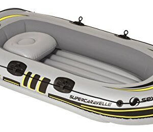 Aufblasbares Schlauchboot für 3 Personen, Sevylor Supercaravelle XR86GTX-7, perfekt für Sommerpause am See oder Seeurlaub