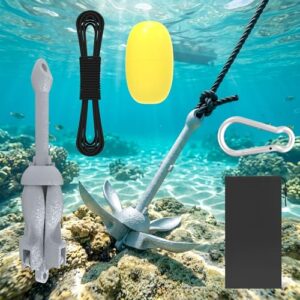 Komplettes Ankerset mit Ankertau, Karabiner, Boje und Transporttasche für Schlauchboot, Kajak, SUP, Kanu aus Feuerverzinktem Gusseisen 1.5 kg