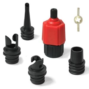 Multifunktions-Pumpenadapter mit 4 Düsen für SUP, Kajak, Schlauchboote und aufblasbare Boards (Rot) - Hochfestes Hartplastik, arbeitssparend und hochdruckbeständig