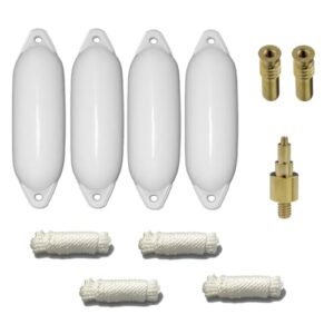 Bootsfender 4er-Set mit Fenderleinen und Ventilen für eine Bootsfahrt, weiß, 58 x 15cm