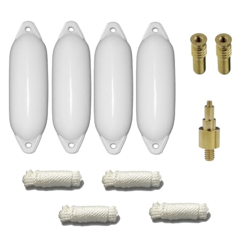 Bootsfender 4er-Set mit Fenderleinen und Ventilen für eine Bootsfahrt, weiß, 58 x 15cm