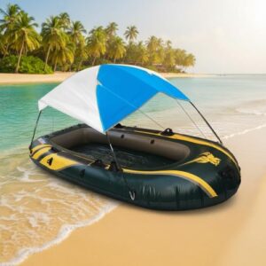 Benebomo Sonnenschutz Markise für Schlauchboote, Blau/Orange, 4-5 Personen, Zeltstangen und Befestigungszubehör