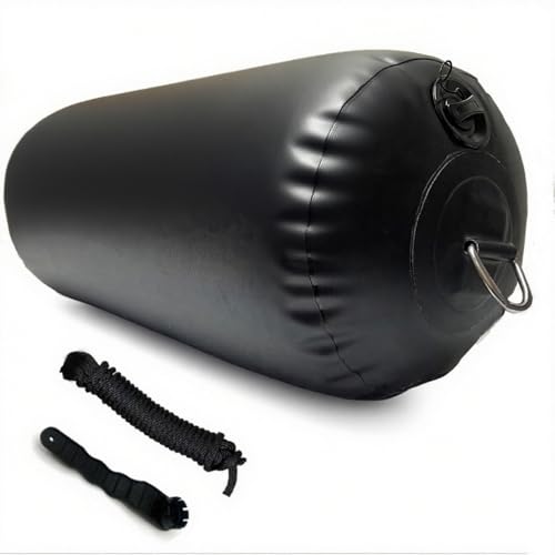 Schwarzer, aufblasbarer Bootsfender aus PVC für Schlauchboot, Yacht oder Pontonboot, inkl. Leine und Ventilschlüssel, langlebig und luftdicht