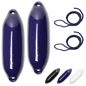 Hochwertiges 2er Set Fender inkl. Fenderleinen von HonuNautic, U-Serie, Blau, Ø 12 x L 40 cm für Motorboot oder Segelboot