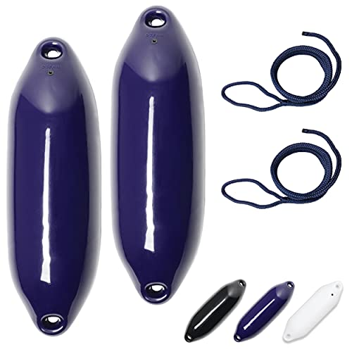 Hochwertiges 2er Set Fender inkl. Fenderleinen von HonuNautic, U-Serie, Blau, Ø 12 x L 40 cm für Motorboot oder Segelboot