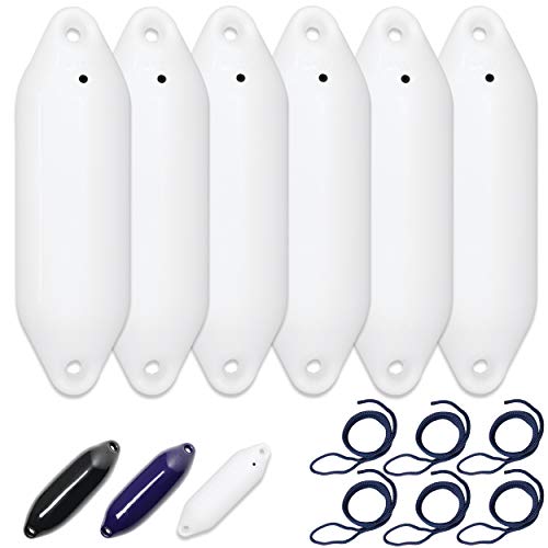 Fender und Fenderleinen für Boot und Yacht, 6er Set inkl. Fenderleinen, U-Serie, Weiß, Ø 14 x L 50 cm