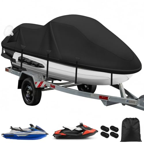 Komplett schützen Sie Ihren Jet-Ski mit unserer hochwertigen Abdeckung! Diese 900D-Abdeckung ist aus robustem Oxford-Gewebe gefertigt und bietet eine dreilagige Nano-Innenbeschichtung für einen SPF >85. Die glatte, weiche Innenseite schützt vor Kratzern und die doppelt vernähten Nieten garantieren eine Wasserschlupfverkleidung von bis zu 12.000 mm.