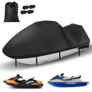 Wasserfeste Jetski-Abdeckung aus 420D-Material, 3-Sitzer, wasserdicht, verbesserte Waverunner-Abdeckung mit 2 Lüftungsschlitzen und 4 winddichten Schnallen