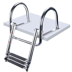Ergonomischer 3 Stufen Ponton-Bootsleiter mit Edelstahl-Konstruktion, faltbar und teleskopartig. Perfekt für einen sicheren Aufstieg aufs Boot.