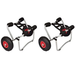 Zwei Kajakwagen aus Aluminium mit aufblasbaren Gummirädern, faltbar und Tragkraft bis 70 kg, ideal für Wassersportausrüstung