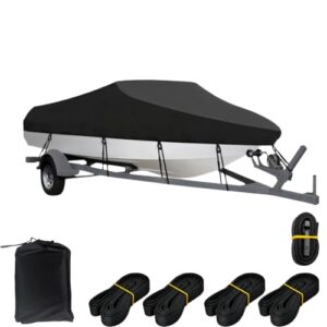 Abdeckplanen für Boote, schwarze Bootsplane Wasserdicht 600D Oxford Gewebe Bootspersenning Schutz Cover V-Rumpf Boat Cover universelle