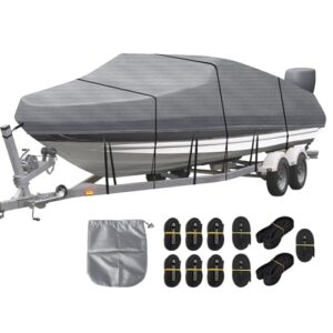 Wasserdichte Bootsabdeckung aus 420D Oxford-Stoff, geeignet für V-Rumpf-Boote, Ruderboote und Angelboote, grau, Länge 17-19 ft