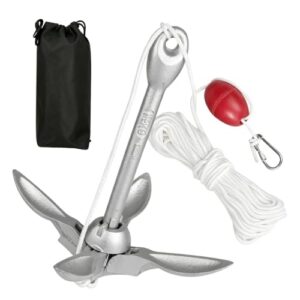 Bordeag Anker Klappanker, 1.5KG, Offener Ankers 28cm Faltklappanker Ankerset, Bootsanker, Anker Boot Bootsanker, 20 m Ankerleine, 1 Bojen Kugel, ideal für Kajak, Kanu und Boot