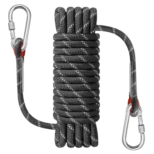 Kletterseil aus Nylon für den Außenbereich, 12 mm x 10 m, reflektierend schwarz, schwimmend, zum Klettern, Baumklettern, Schaukeln, Bootfahren, Angeln, Rafting, Wandern und Baumpflege