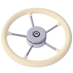 Wellnes-shop Steuerwagen aus Edelstahl mit 325 mm Durchmesser und Universalkonus Nabe für Motorboote und Yachten, beige Lenkrad für Bootsfahrt