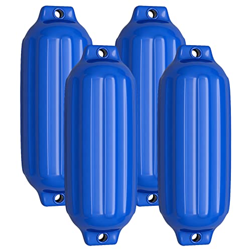 GYMAX 4er-Set Bootsfender, Blauer Langfender für Yachten und Boote, hochwertige PVC-Materialien, Anti-Rutsch-Streifen, perfekt für Wassersportler
