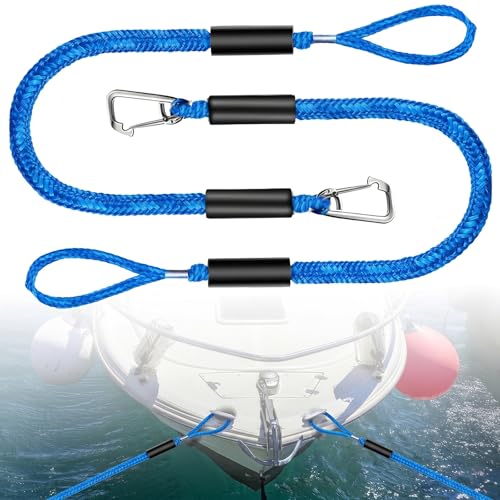 Hochwertiges Bungee Seil und Festmacher-Einsatz für Boote, Kajaks, Jetskis, Pontonen und Kanus - 4 Fuß Blaue Leine mit Auge und Haken, Quick Release Tauwerk