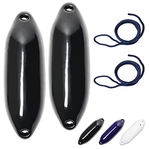 Hochwertige Fender für Motorboot oder Segelboot, bestehend aus zwei Fender in der Größe U1 mit Ø 12 x L 40 cm sowie zwei Fenderleinen mit einer Länge von 2 Metern. Fender sind aus Plastisol PVC gefertigt und können leicht aufgepumpt werden.