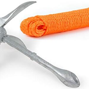 Klappbarer Anker mit 0,7 kg Gewicht und 30 Meter langen Ankerleine Ø 8 mm aus Kunststoff für Wassersport und -liebhaber.