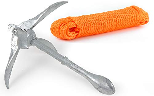 Klappbarer Anker mit 0,7 kg Gewicht und 30 Meter langen Ankerleine Ø 8 mm aus Kunststoff für Wassersport und -liebhaber.