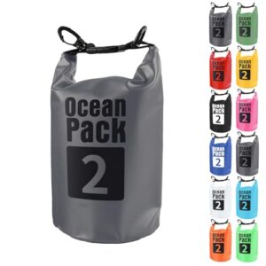 Wasserdichte Tasche für Schwimmen, Rafting und Bootfahren - Grauer Dry Bag 2L mit verstellbarem Gurt