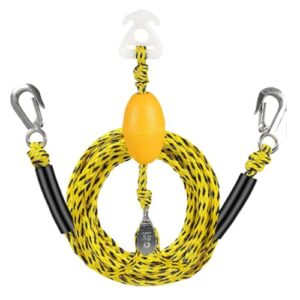 Wassersport-Schleppdreieck für bis zu 4 Personen - Abschleppleine mit Umlenkrolle und Schwimmer - Rostfreier Edelstahlhaken für Tuben, Wakeboards und Wasserski