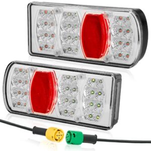 D-Tech Anhänger Rückleuchten LED 12V/24V IP65 wasserdicht, 7-Funktions-Rücklicht für Wohnwagen Fahrradträger Traktor, 5-poliger Bajonettstecker