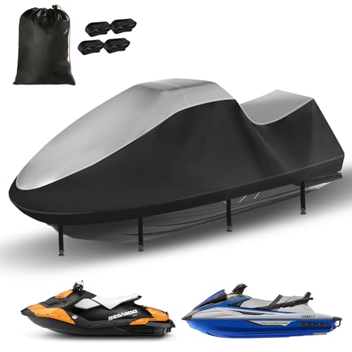 Wasserdichte Jetski Abdeckplane aus 420D Material mit Nanosilberbeschichtung. Universell passend für Jetskis mit einer Größe von 344 bis 368 cm.